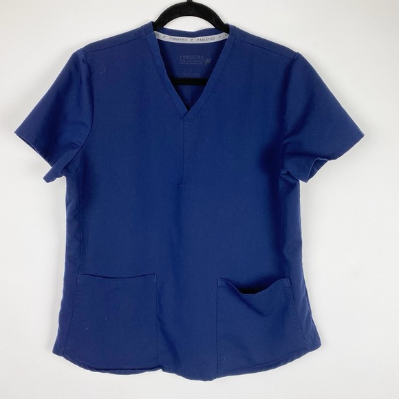 Fabletics Scrub Top Womens Large Blue Medical Uniform V Neck Stretch Pockets - Picture 1 of 4